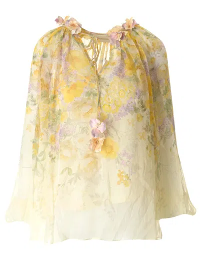 Shop Zimmermann Harmony Floral Print Blouse In Giallo