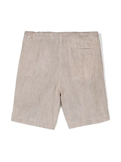Shop Il Gufo Melange Beige Linen Bermuda Shorts In Iuta