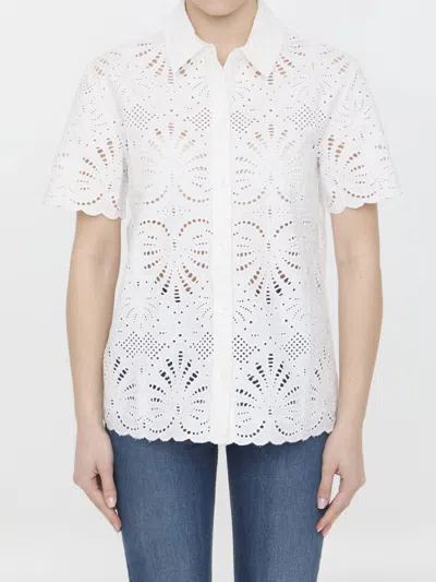 Shop Self-portrait Sangallo Lace Shirt In White