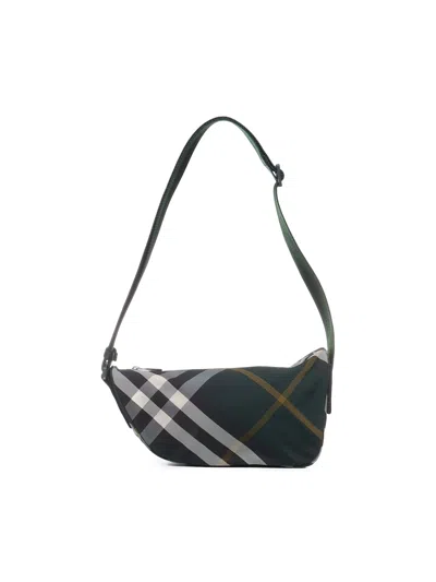 Shop Burberry Check Pouch Bag In Ivy