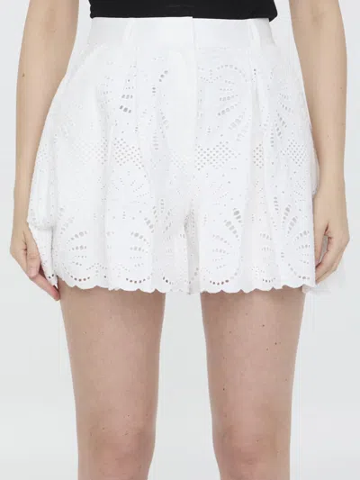 Shop Self-portrait Sangallo Lace Shorts In White