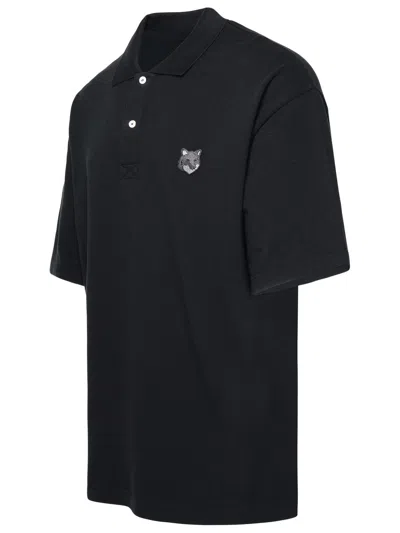 Shop Maison Kitsuné Black Cotton Polo Shirt In Nero