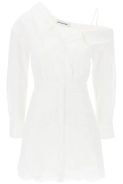 Shop Self-portrait Lace-appliqué Off-shoulder Mini Dress In White