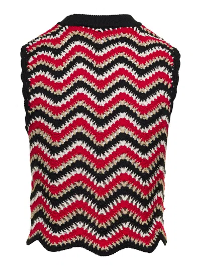 Shop Ganni Red Crochet Vest In Organic Cotton Woman In Multicolour