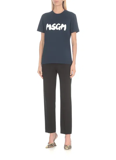 Shop Msgm T-shirt With Logo In Navy