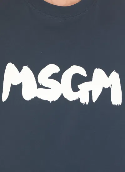 Shop Msgm T-shirt With Logo In Navy