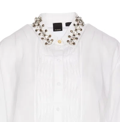 Shop Pinko Jeweled Collar Shirt In White