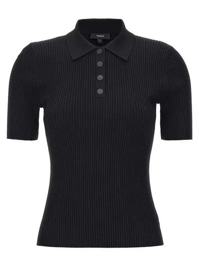 Shop Theory Ribbed Polo Shirt In Black