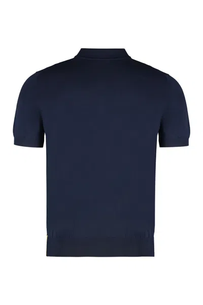 Shop K-way Pleyne Knitted Cotton Polo Shirt In Blu