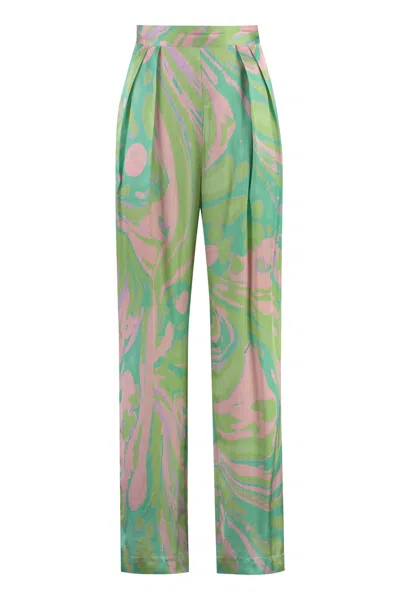 Shop Pinko Penati High-waist Wide-leg Trousers In Multi Verde Rosa