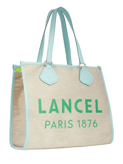Shop Lancel Light Blue Tote Bag In Pe Natural Mint Emerald