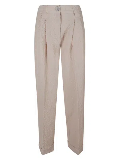 Shop Ganni Pleat Detail Plain Trousers In Beige