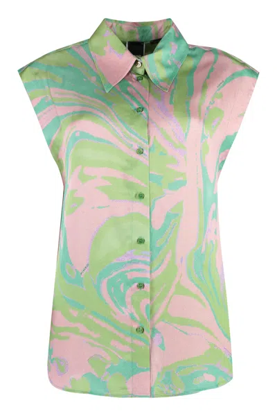 Shop Pinko Cabiri Printed Viscose Shirt In Multi Verde Rosa