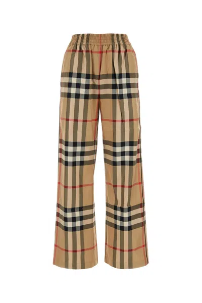 Shop Burberry Embroidered Cotton Wide-leg Pant In Beige