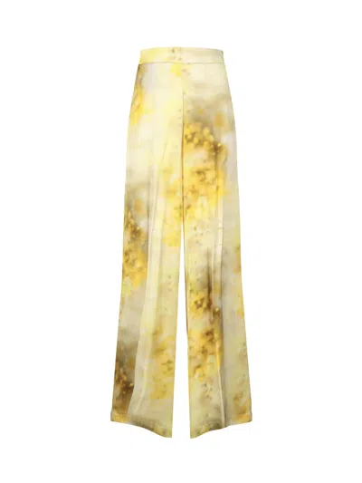 Shop Pinko Shaded Flower Palazzo Pants In Multi Giallo Verde