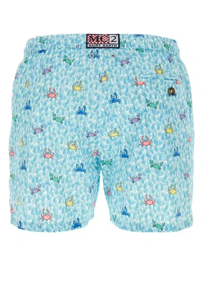 Shop Mc2 Saint Barth Printed Polyester Swimming Shorts In Celeste