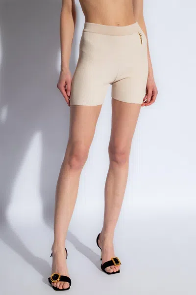 Shop Jacquemus Charm Logo Knit Shorts In Beige