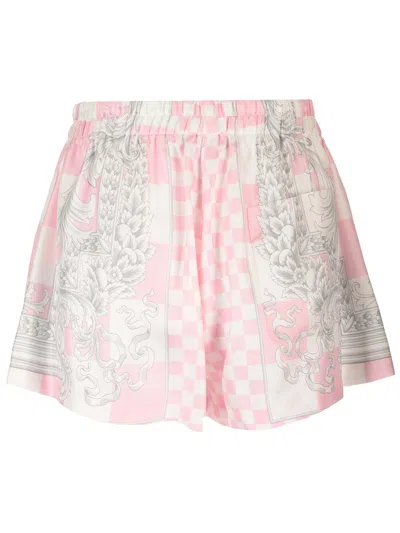 Shop Versace Silk Duchesse Shorts In Rosa E Bianco