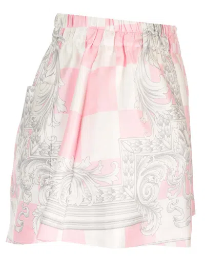 Shop Versace Silk Duchesse Shorts In Rosa E Bianco