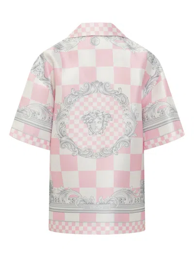 Shop Versace Shirt With Baroque And Medusa Motif In Rosa E Bianco