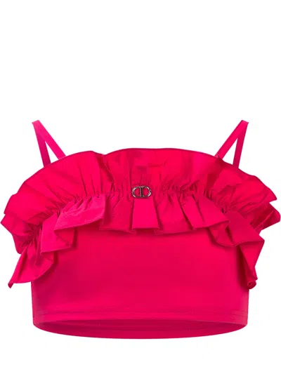 Shop Twinset Volant Top In Fucsia