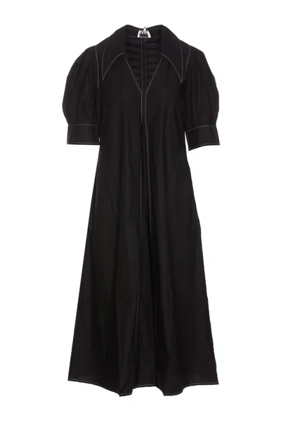 Shop Ganni V-neck Midi Dress In Black
