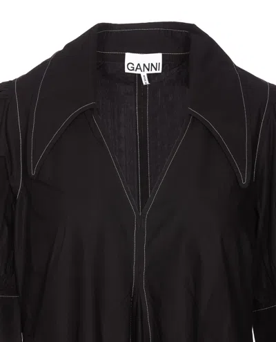 Shop Ganni V-neck Midi Dress In Black