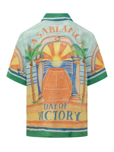 Shop Casablanca Day Of Victory Linen Shirt In Multicolore