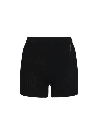 Shop Jacquemus Charm Logo Knit Shorts In Black
