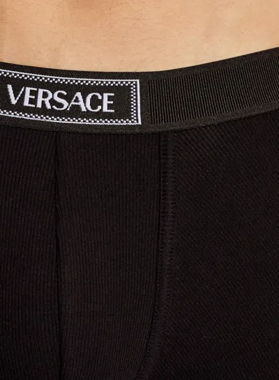 Shop Versace 90s Logo-waistband Stretched Boxer Briefs In Nero