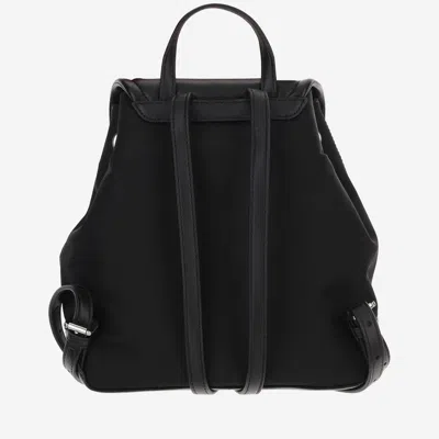 Shop Michael Kors Nylon And Leather Backpack With Logo In Nero