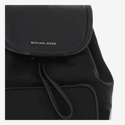 Shop Michael Kors Nylon And Leather Backpack With Logo In Nero