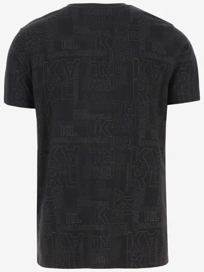 Shop Karl Lagerfeld Cotton T-shirt With All-over Logo In Black