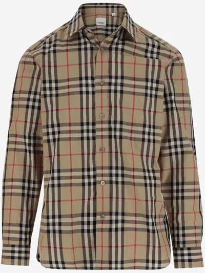 Shop Burberry Cotton Poplin Shirt With Check Pattern In Red