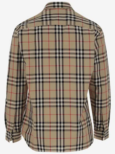 Shop Burberry Cotton Poplin Shirt With Check Pattern In Red