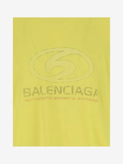 Shop Balenciaga Cotton Surfer T-shirt With Logo In Yellow