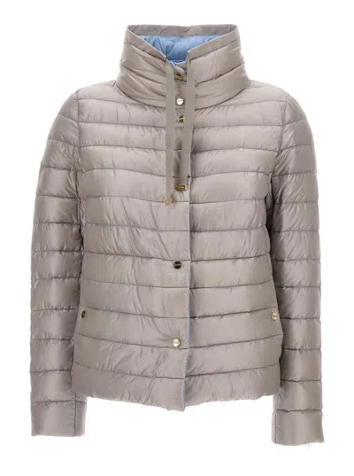 Shop Herno Light Gray Reversible High Neck Down Jacket In Technical Fabric Woman In Lavagna