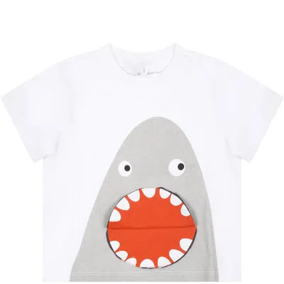 Shop Stella Mccartney White T-shirt For Baby Boy With Shark Print In Avorio