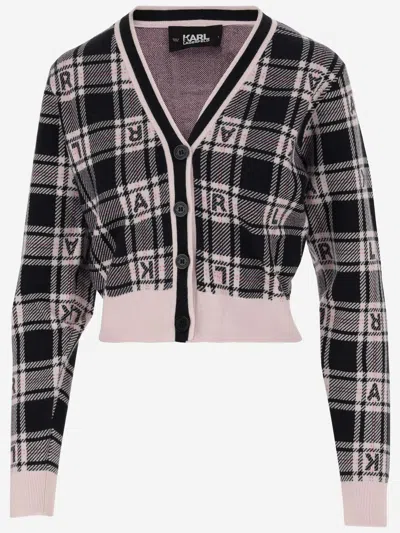 Shop Karl Lagerfeld Stretch Viscose Cardigan With Logo In Red