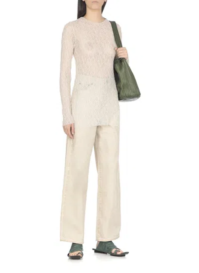 Shop Uma Wang Crewneck Long-sleeved Lace Sweater In Ivory