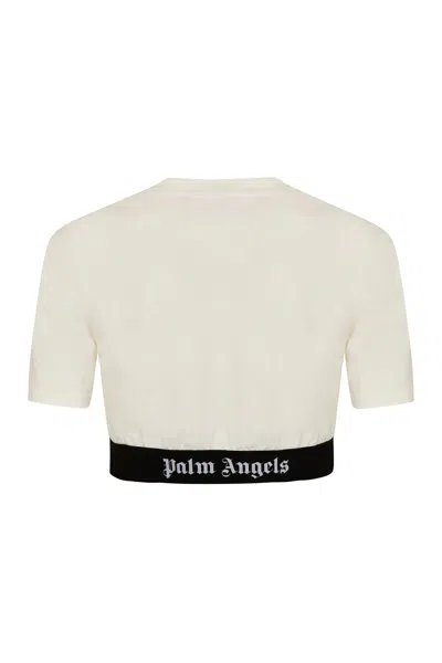 Shop Palm Angels Cotton Crop Top In Bianco