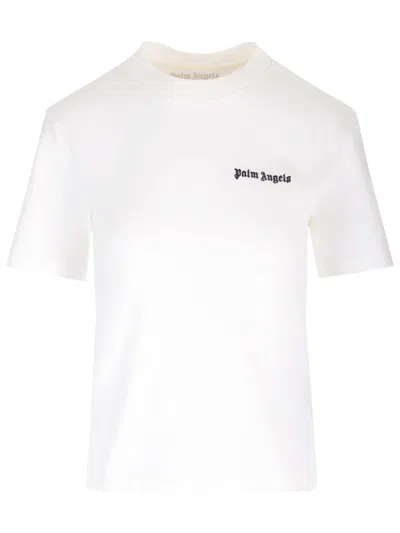 Shop Palm Angels White T-shirt With Logo In Bianco