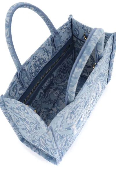 Shop Versace Athena Barocco Small Tote Bag In Blu E Oro