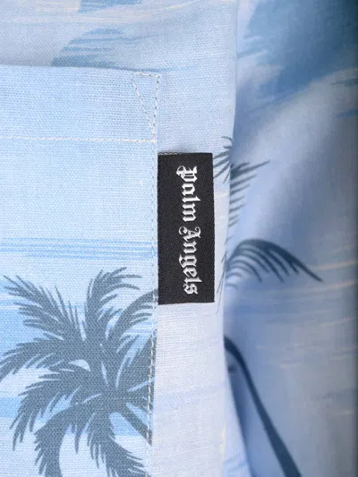 Shop Palm Angels Sunset Print Bowling Shirt In Blu