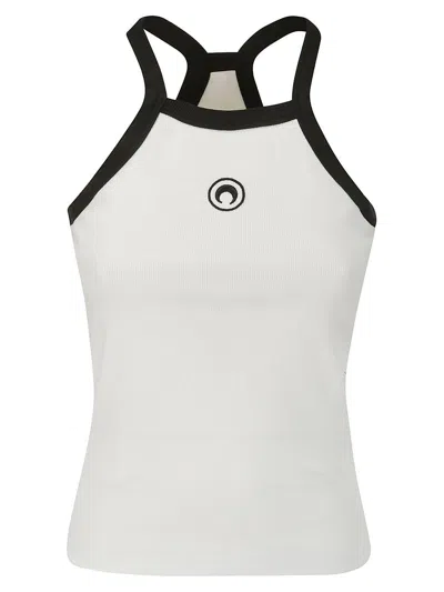 Shop Marine Serre Crescent Moon-embroidered Racerback Ribbed Top In White