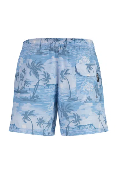 Shop Palm Angels Printed Swim Shorts In Azzurro