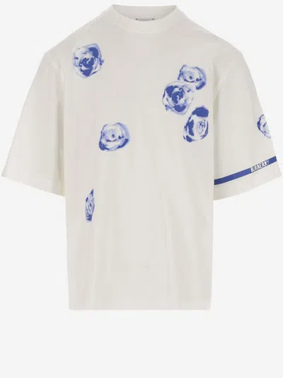 Shop Burberry Cotton T-shirt With Rose Pattern In White