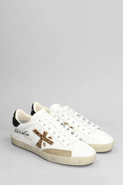 Shop Premiata Steven Sneakers In White Leather In Multicolour