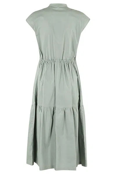 Shop Woolrich Button Detailed Drawstring-waist Ruched Dress In Verde