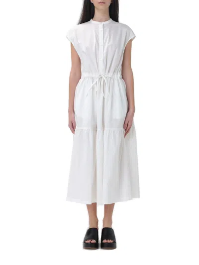 Shop Woolrich Button Detailed Drawstring-waist Ruched Dress In Bianco